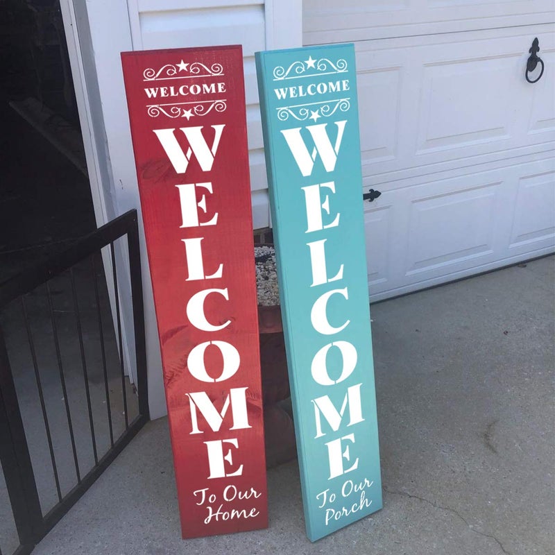REOLAN Welcome Stencils for Painting on Wood - 11 Pack Large Vertical Welcome Sign Stencil Templates for Wood Signs, Reusable Letter Stencils for Home, Patio, Porch Signs & Front Door Decorations - Image 2